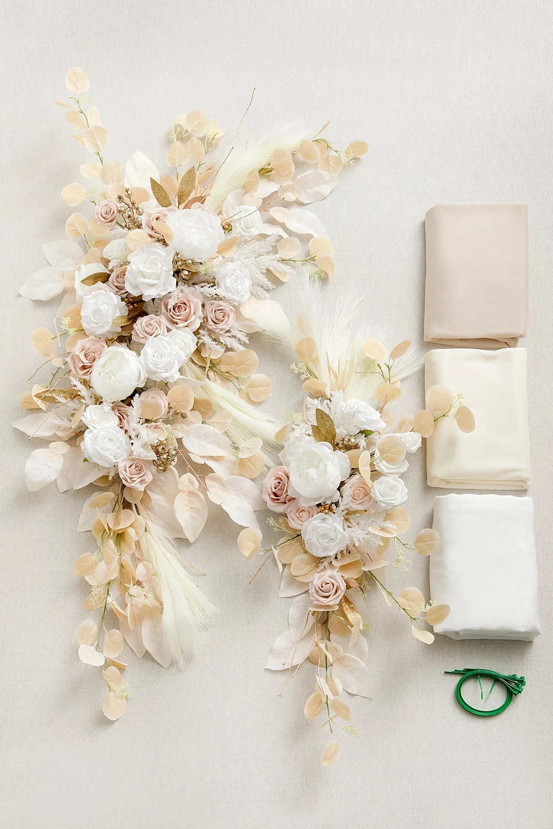 Flower Arch Decor with Drapes in White & Beige