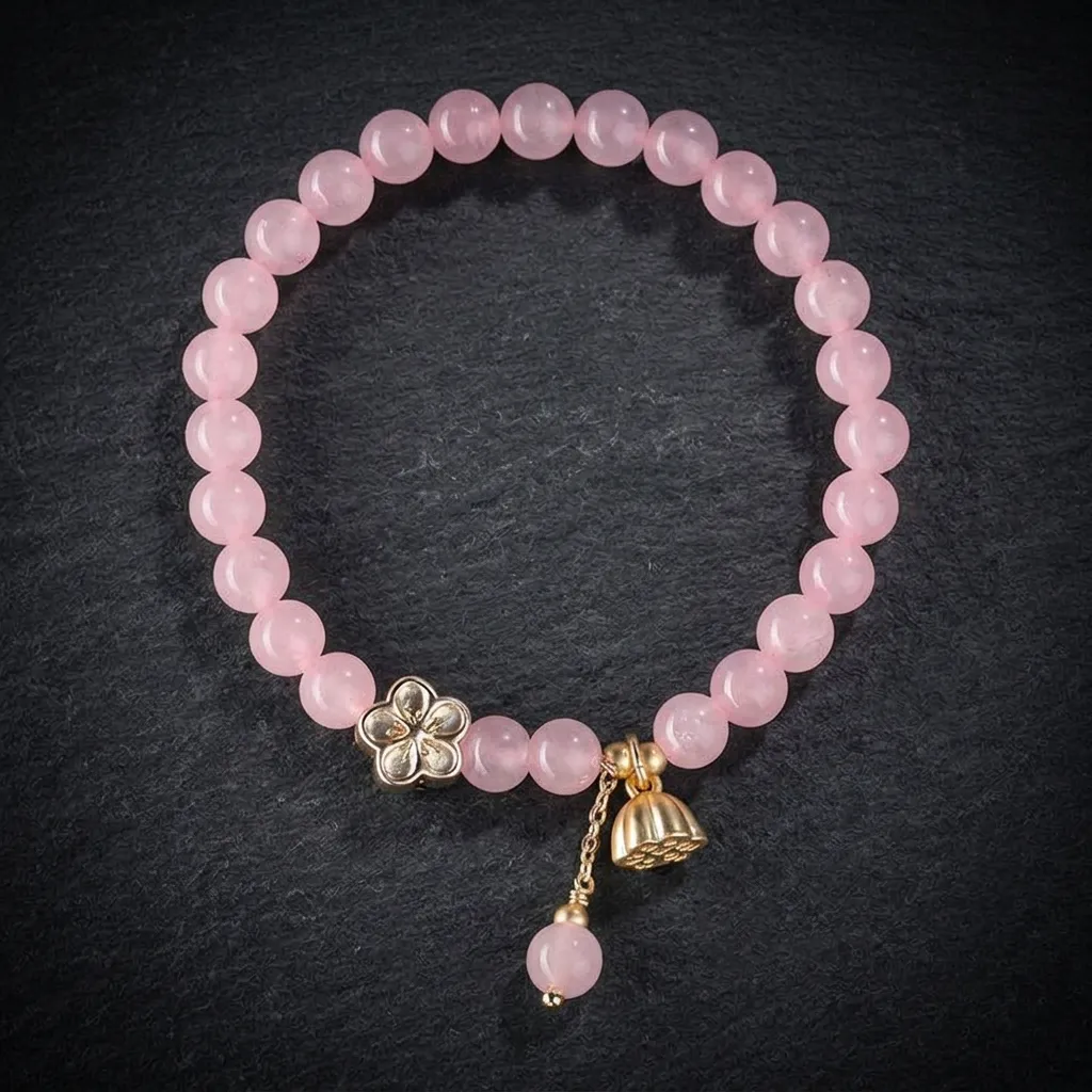 JiStones Blossom & Lotus Rose Quartz Beaded Bracelet - Petals of Love Blossom & Lotus Rose Quartz