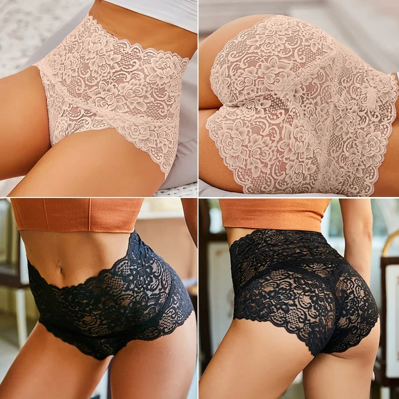 FINETOO M-3XL Women Floral Lace Panties Sexy Underwear for Woman High Waist Pantys Lingerie Femme Panty Briefs Girls Underpants