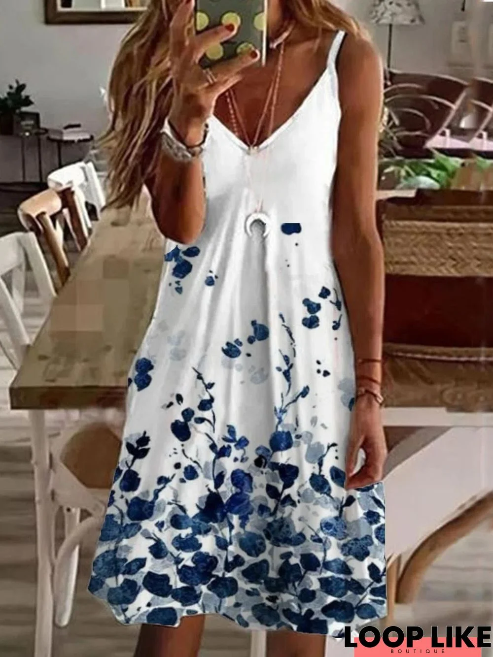 Women's Printed Suspender Off Shoulder Sexy Dress