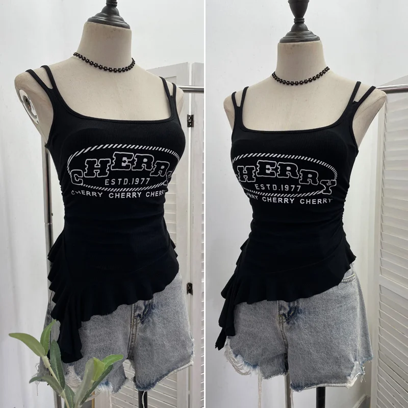 Nigikala Nigikala Tector-Mat T-Shirt With Bosom Tset T-Shirt With Irregular Sling Vest T-Shirt With Tsets 1261