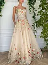 Enchanted Flower Garden Ball Gown Whimsical Cottagecore Princess Formal Dress A Line Tulle Floral Sweetheart Bodice Embroidered Straps