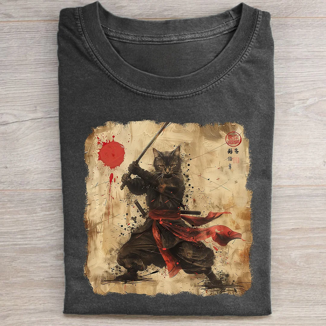 Vintage Samurai Cat T-shirt