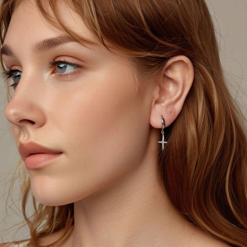 1 Pair White Gold Plated 925 Sterling Silver Zircon Star Drop Earrings