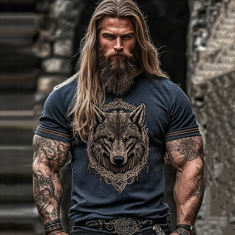 Men's Viking Tribal Wolf Celtic Knot Art Casual T-shirt
