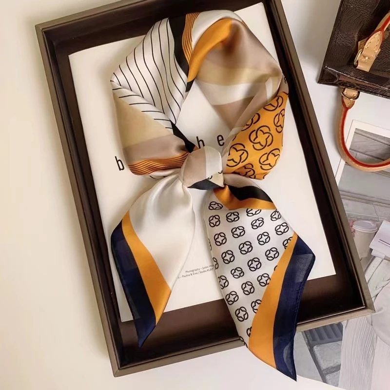 Updownunder 2025 New Fashion Luxury Silk Scarf Bandana Women Hair Bands Square Scarves Neck Tie Bag Scarfs Satin Lady Wrap Headband