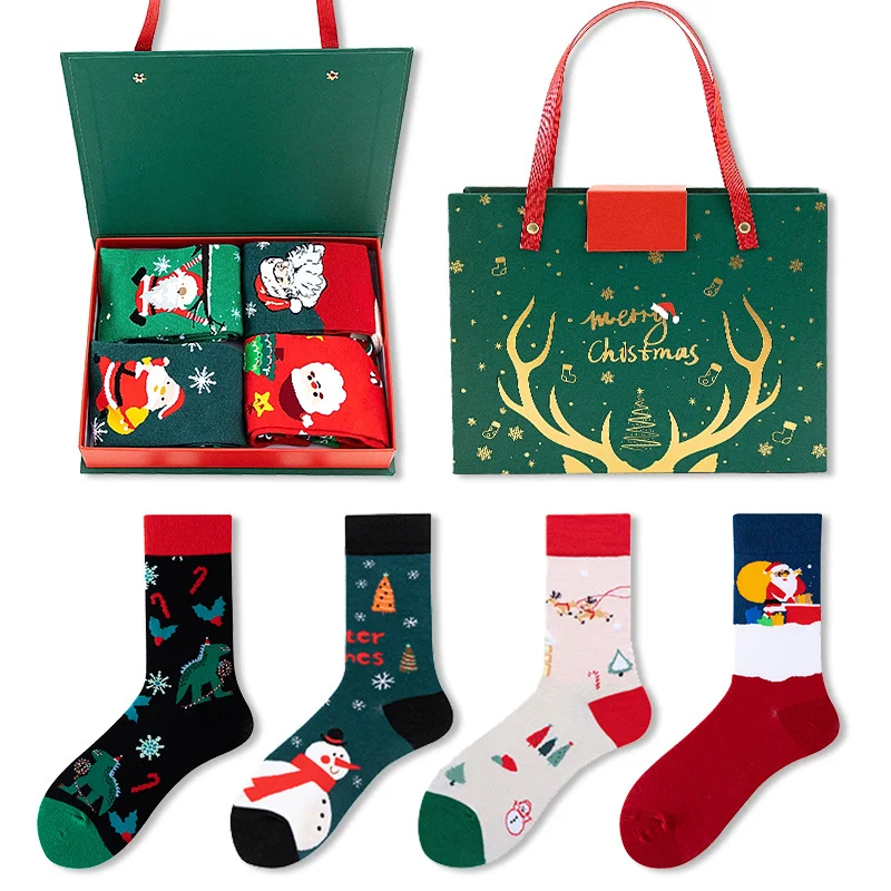 Christmas Gift Box Set Santa Claus Cartoon Cotton Socks (Four Pairs)