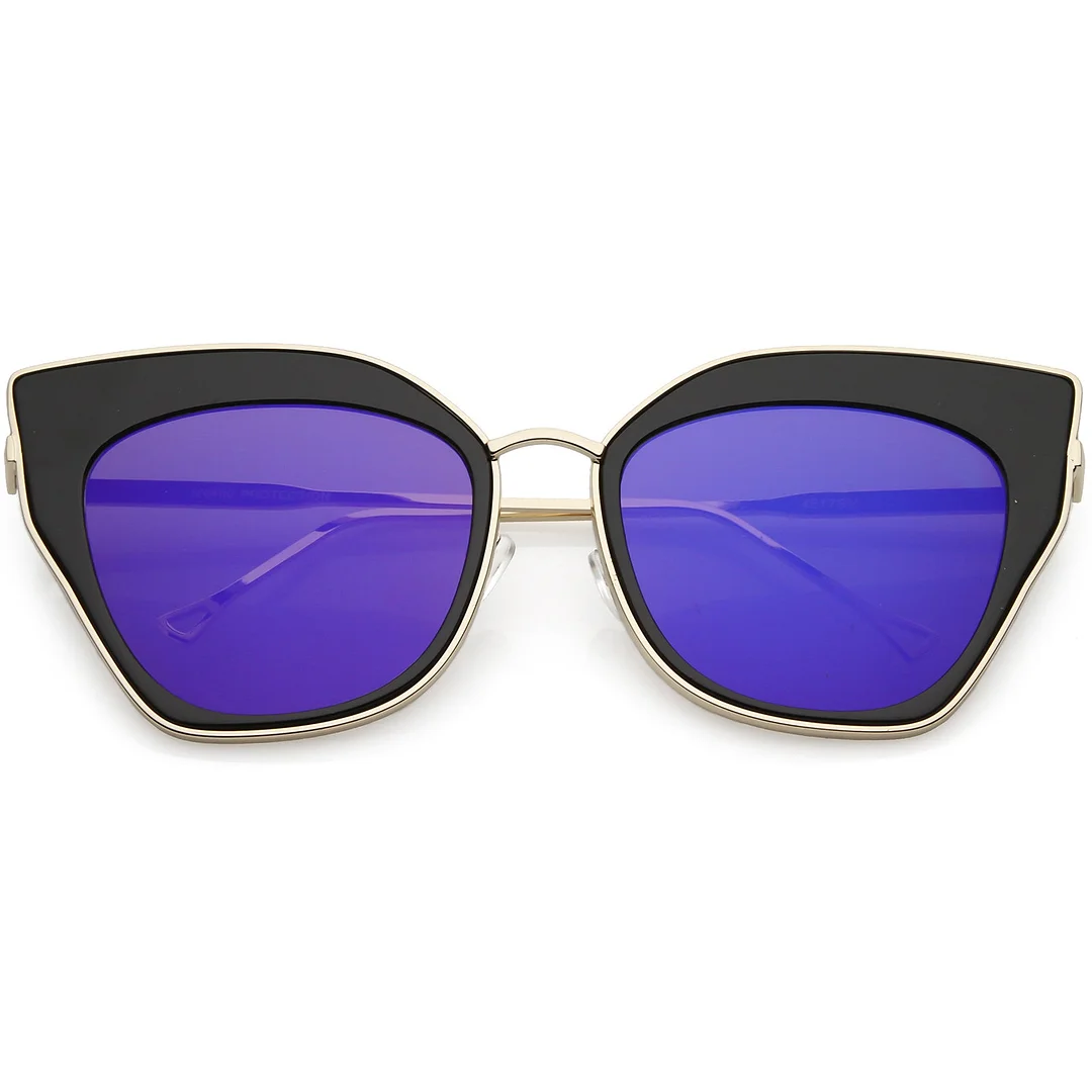 Oversize Pointed Cat Eye glasses Slim Metal Nose Bridge Square Colored Mirror Lens 58mm