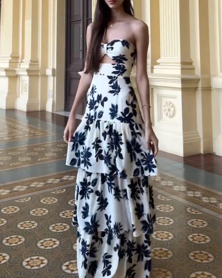 Women's tube top hollow dress