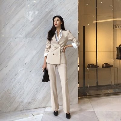 Autumn Women Fashion Long Sleeve Blazer With Belt Pants Suit Set Office Lady Two Piece Sets Outfits