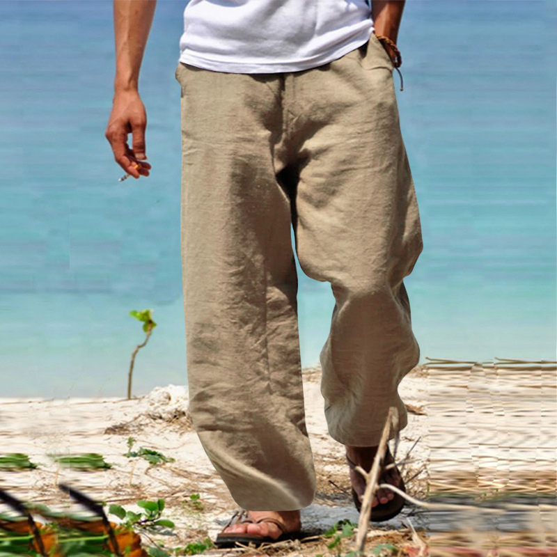 Cotton and Linen Loose Casual Multicolor Trousers