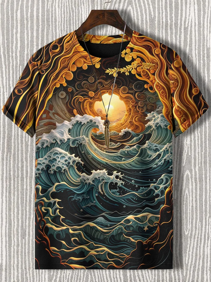Men's Sunrise And Sunset On The Waves Art Print T-Shirt