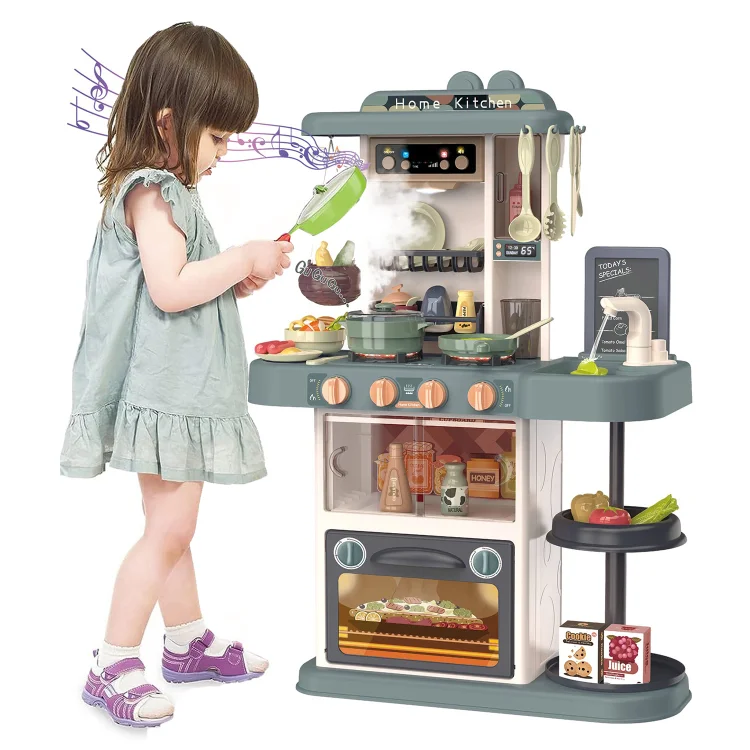 PayUSD 28.3" Kids Play Kitchen Playset for Toddlers with Realistic Sounds and Lights 43 Pcs Pretend Play Toy Set with Simulation of Spray Kids Kitchen Toys for Boys Girls Christmas Birthday
