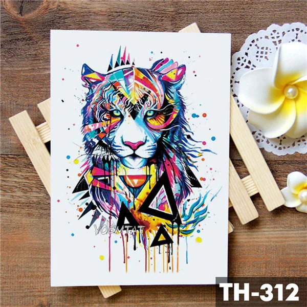 Sdrawing Geometric Rose Fox Wolf Waterproof Temporary Tattoo Sticker Swan Elk Animals Flash Tattoos Body Art Fake tatoo
