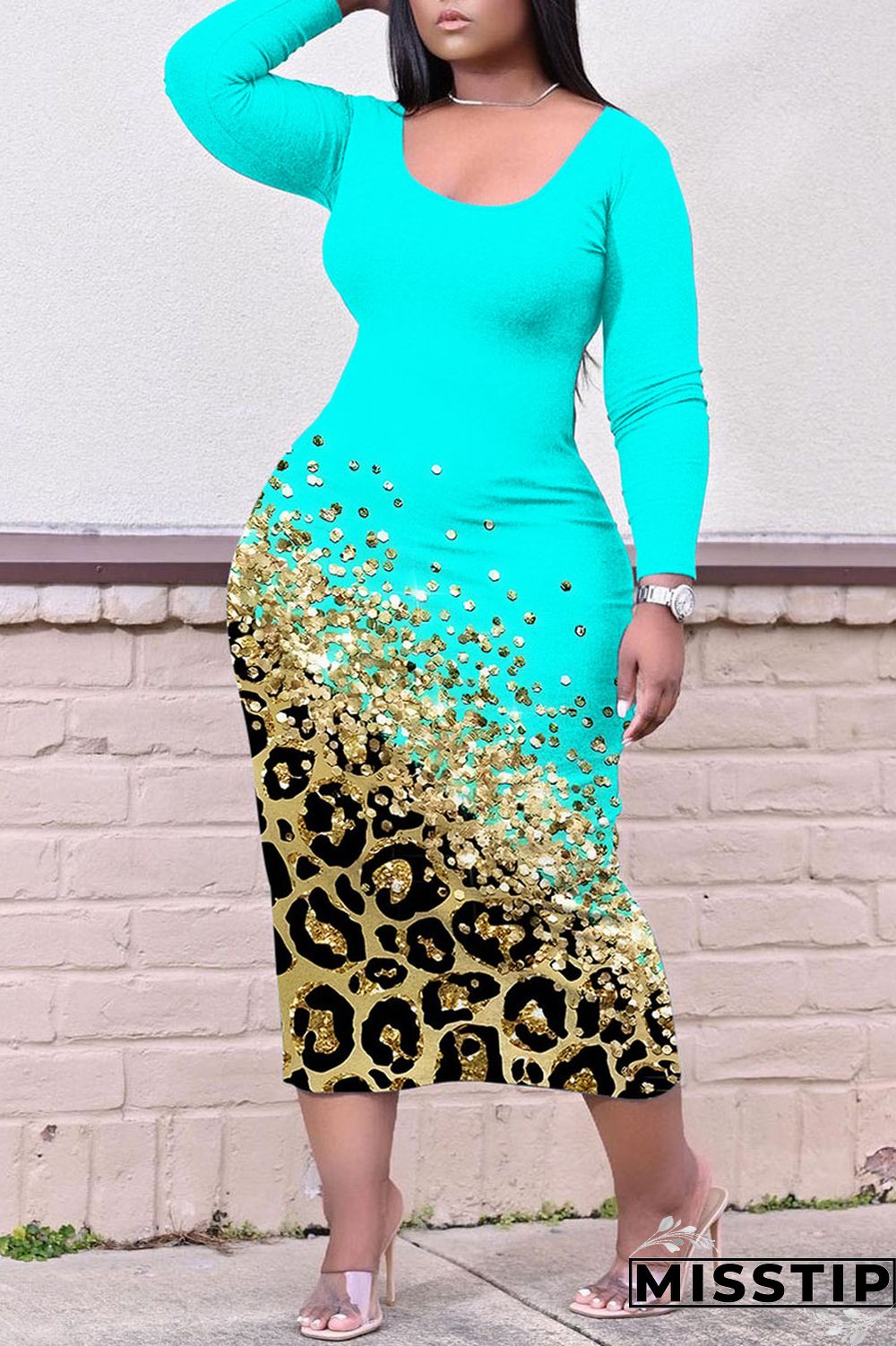 Colour Casual Print Patchwork O Neck Straight Plus Size Dresses