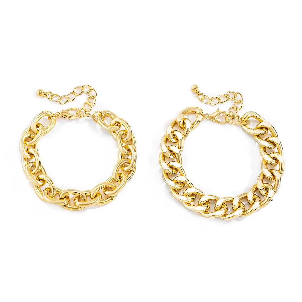 Hip Hop Trendy Metal Punk Geometric Double Layer Thick Chain Set Bracelet Anklet-vocosishoes