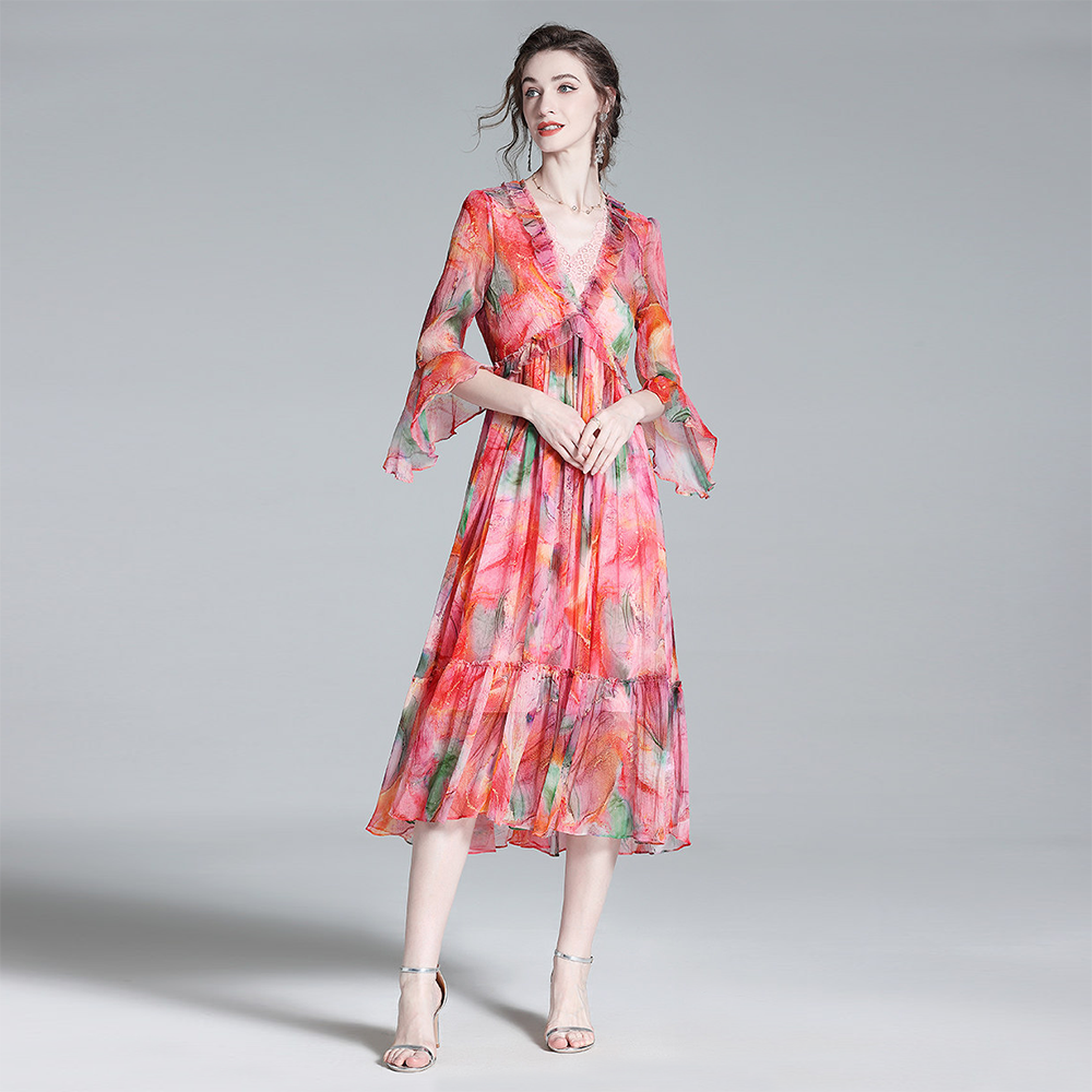100 Silk Dress V Neck Rustic Style REAL SILK LIFE