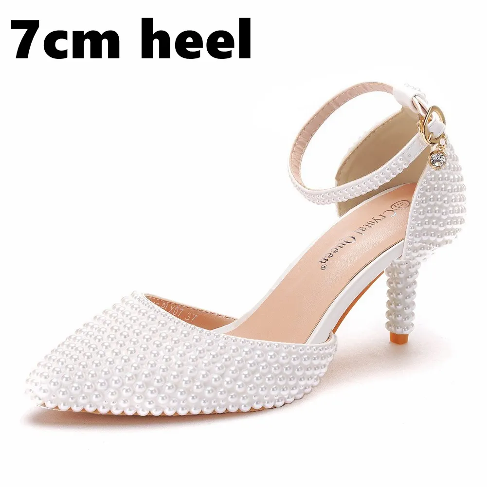 Breakj Breakj Cm White Pearl Tip-Pointed High-Heeled Sandals Fine Heel Size High Heeled Sandals Female Wedding Shoes Banquet