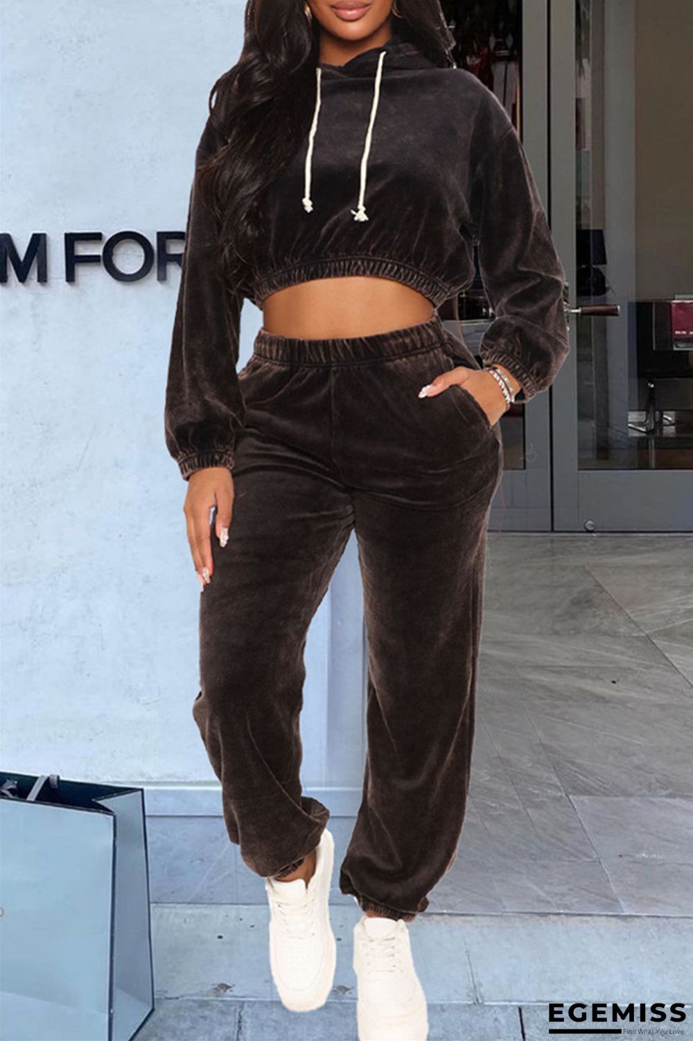 Black Fashion Casual Solid Basic Hooded Collar Long Sleeve Two Pieces | EGEMISS