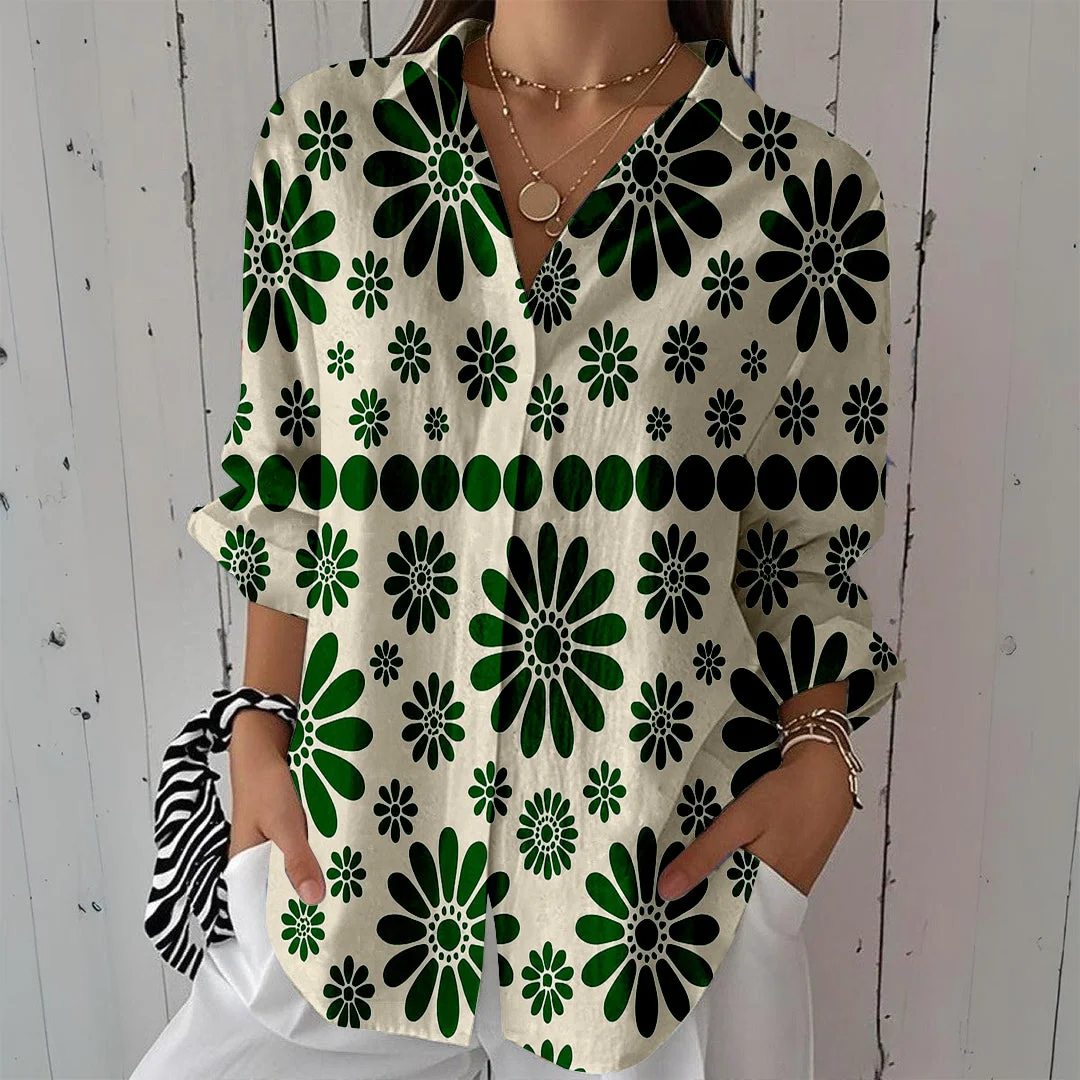Style & Comfort for Mature Women Women Green, Tropical DZCL0074 3/4 Sleeve Shirt Collar Printed Button Tops
