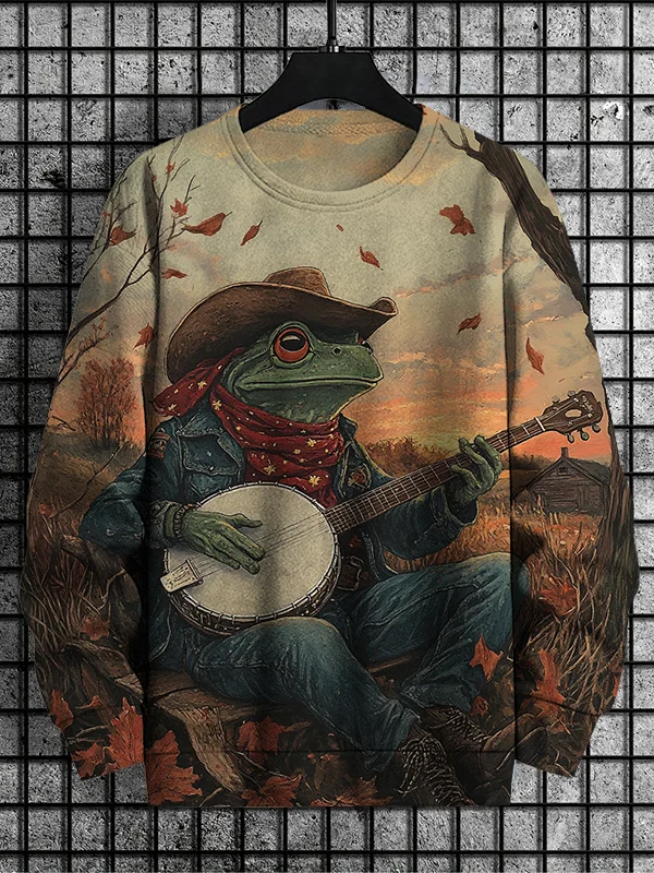 Men's Cowboy Frog Playing Banjo Art Print Casual Sweatshirt