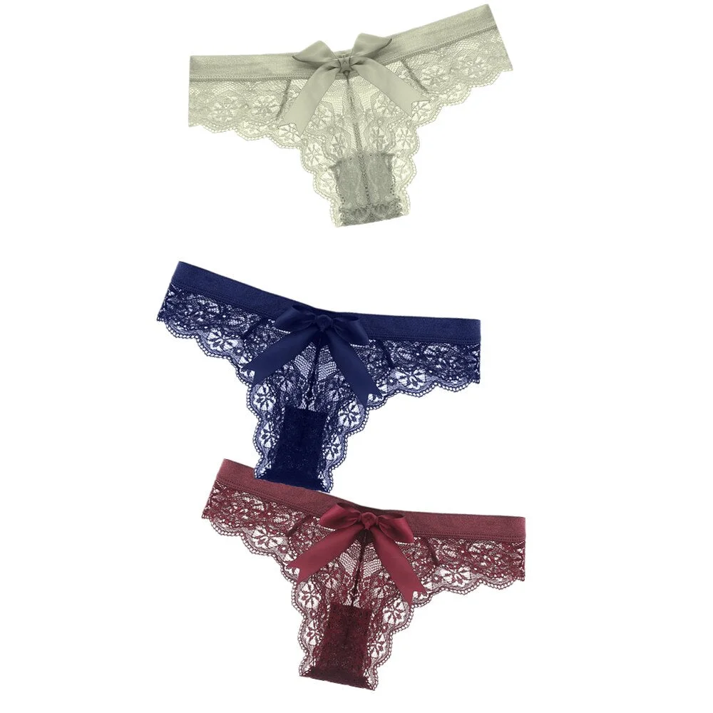 Black/White Sexy String Lace Underwear Women Back Bow Panties Women G String T-back Thong Transparent Lingerie Cute Panties