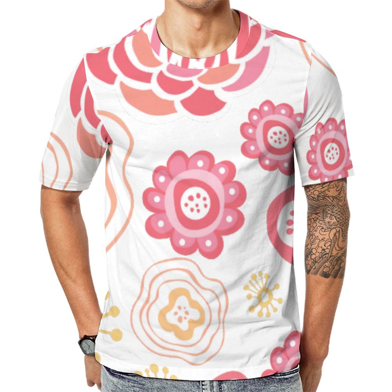 Girly Pink Honeysuckle Floral Short Sleeve Print Unisex Tshirt Summer Casual Tees for Men and Women Coolcoshirts