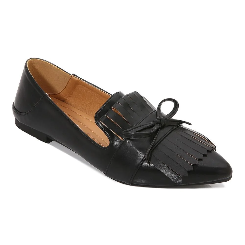 Plussize36-45 Fringe butterflyKnot pointed toe loafers women ballet flats shoes woman slip on shallow comfy tassel moccasins2020