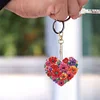 (US Local)6Pcs Acrylic Double Sided Flower Diamond Painting Keychain for Bag Decor