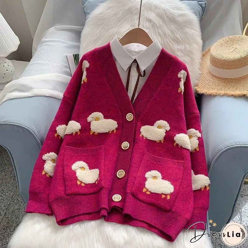 Christmas Gift HSA Women Winter Knit Sweater Coat Neck Sheep Cardigans Sweaters Warm