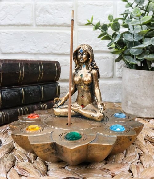 Feminine Triple Goddess Yoga with Chakra Lotus Flower Incense Stick Holder