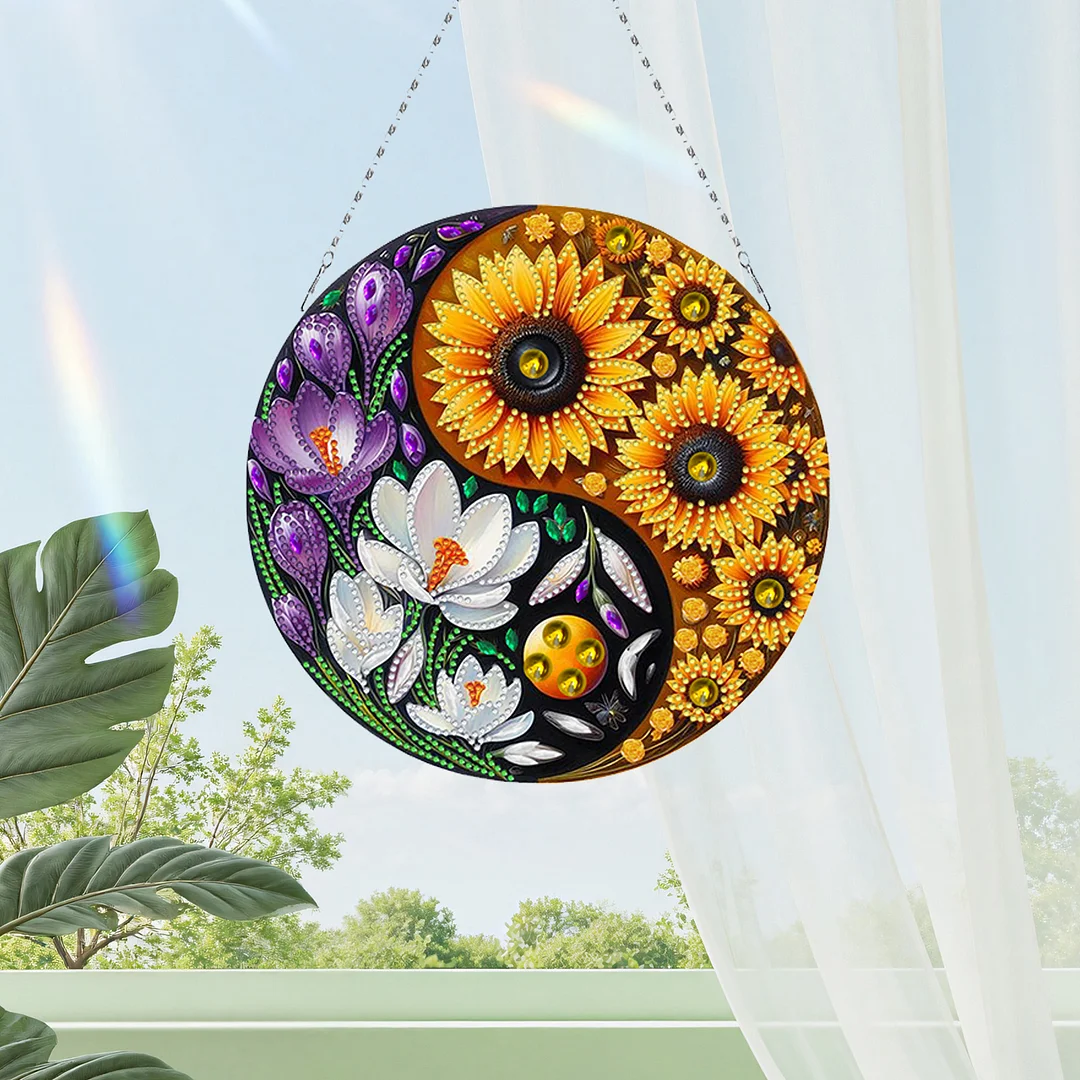 Flower Yin Yang 2D Flat DIY Diamond Painting Set Diamond Art Pendant Home Decor