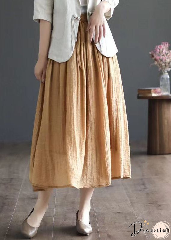 Vintage Green Wrinkled Elastic Waist Patchwork Cotton Skirt Summer