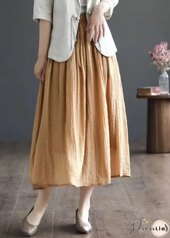 Vintage Green Wrinkled Elastic Waist Patchwork Cotton Skirt Summer