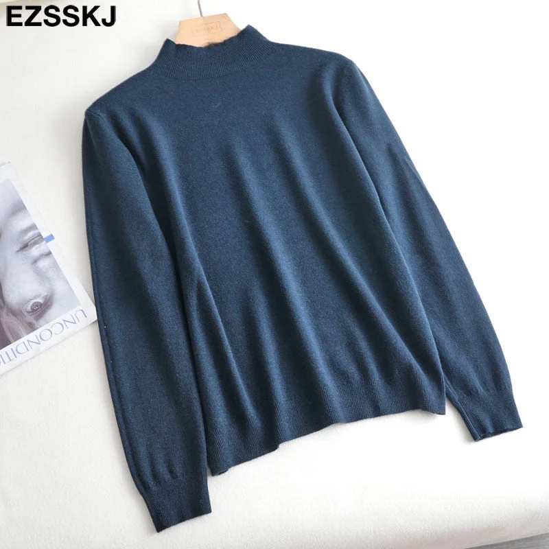 Basic Loose soft solid color turtleneck Sweater Pullover Women Casual Long Sleeve chic bottom Sweater Female Jumpers top
