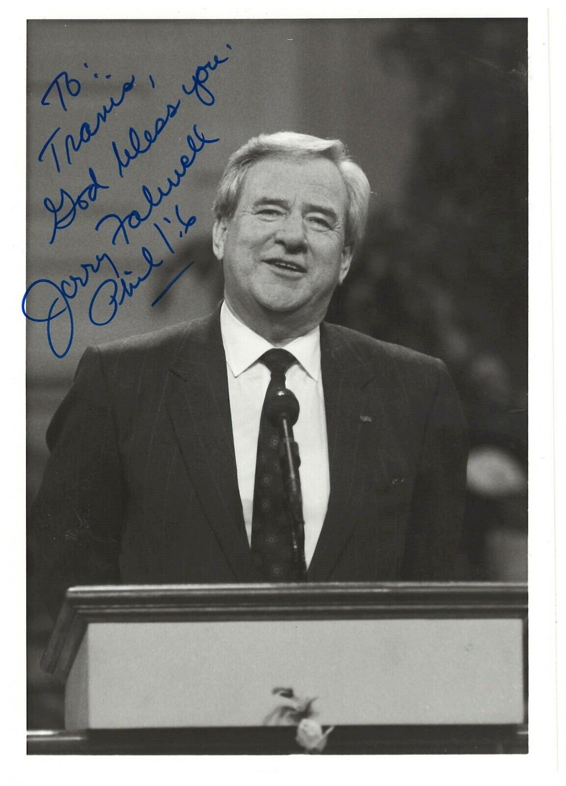 JERRY FALWELL MORAL MAJORITY & LIBERTY UNIVERSITY FOUNDER RARE SIGNED Photo Poster painting