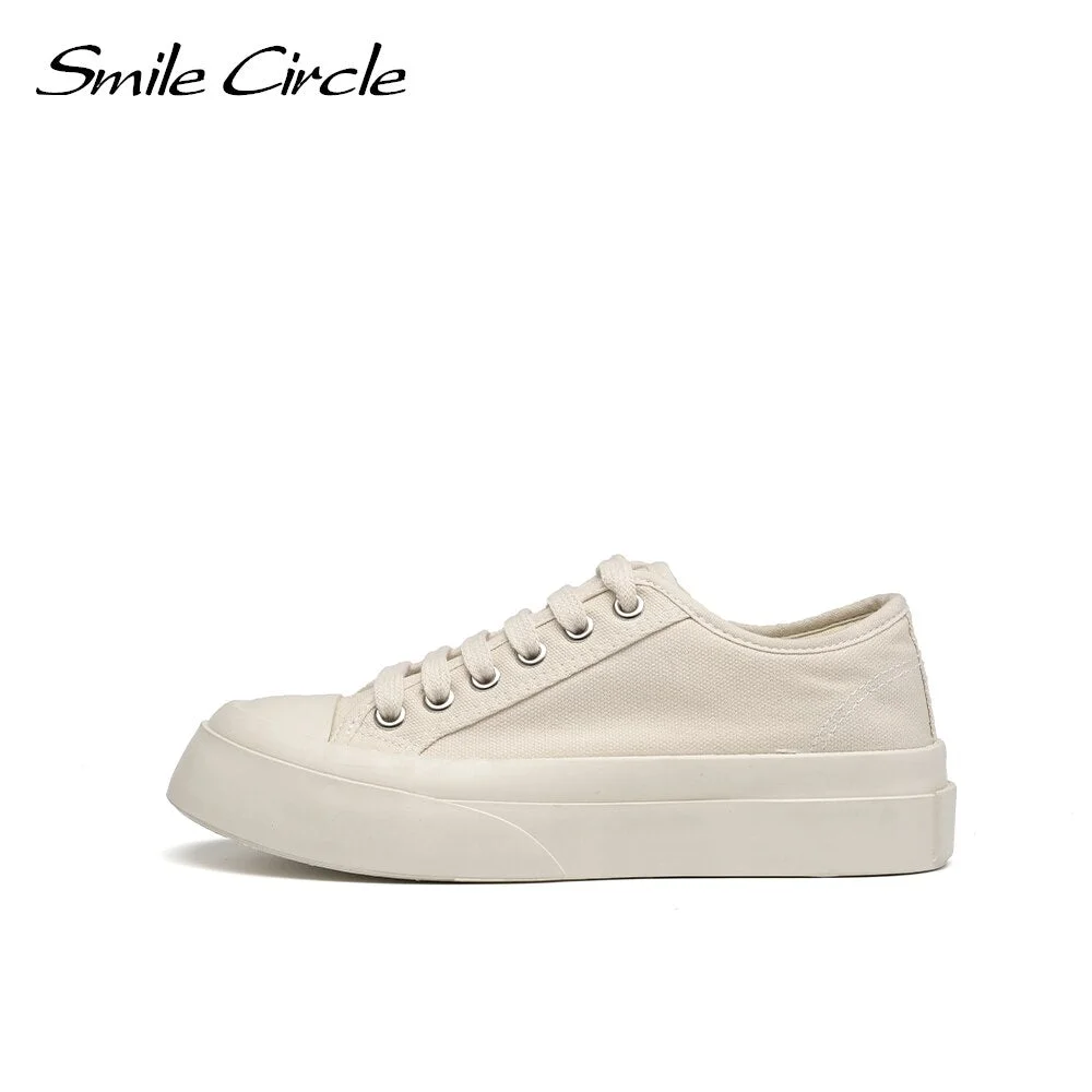 Smile Circle Chunky Sneakers Women Flat Platform Canvas Shoes Spring Summer Fashion Round toe Casual Shoes Ladies Sneakers
