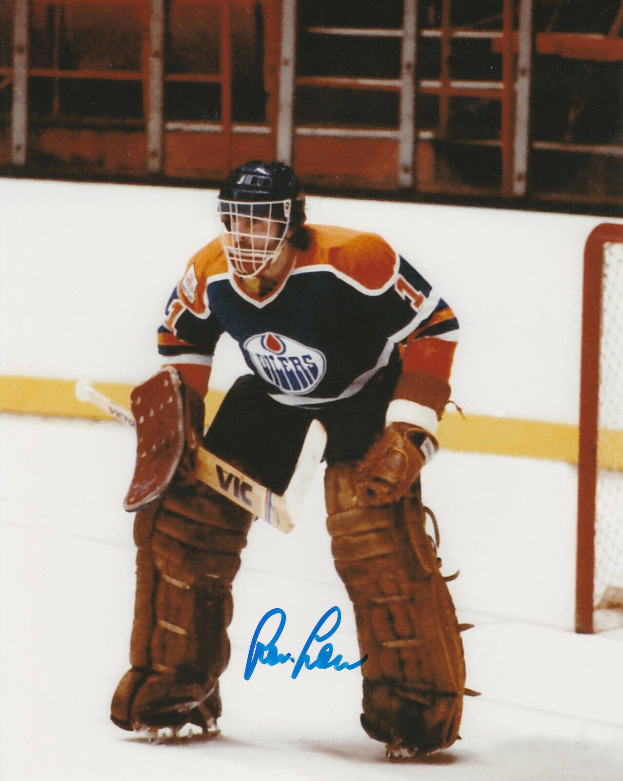 VINTAGE RON LOW SIGNED EDMONTON OILERS GOALIE 8x10 Photo Poster painting #2 Autograph