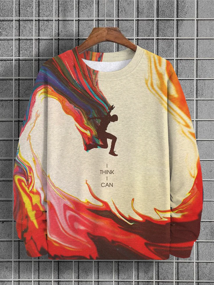 Men's Black Slogan I Think I Can Art Print Casual Sweatshirt