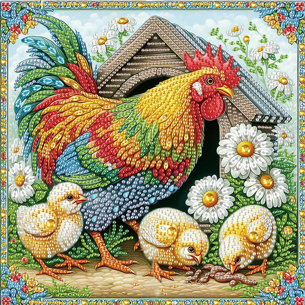 4pcs Diamond Painting - Partial Special Shaped Drill - Chicken(Canvas|30*30cm)