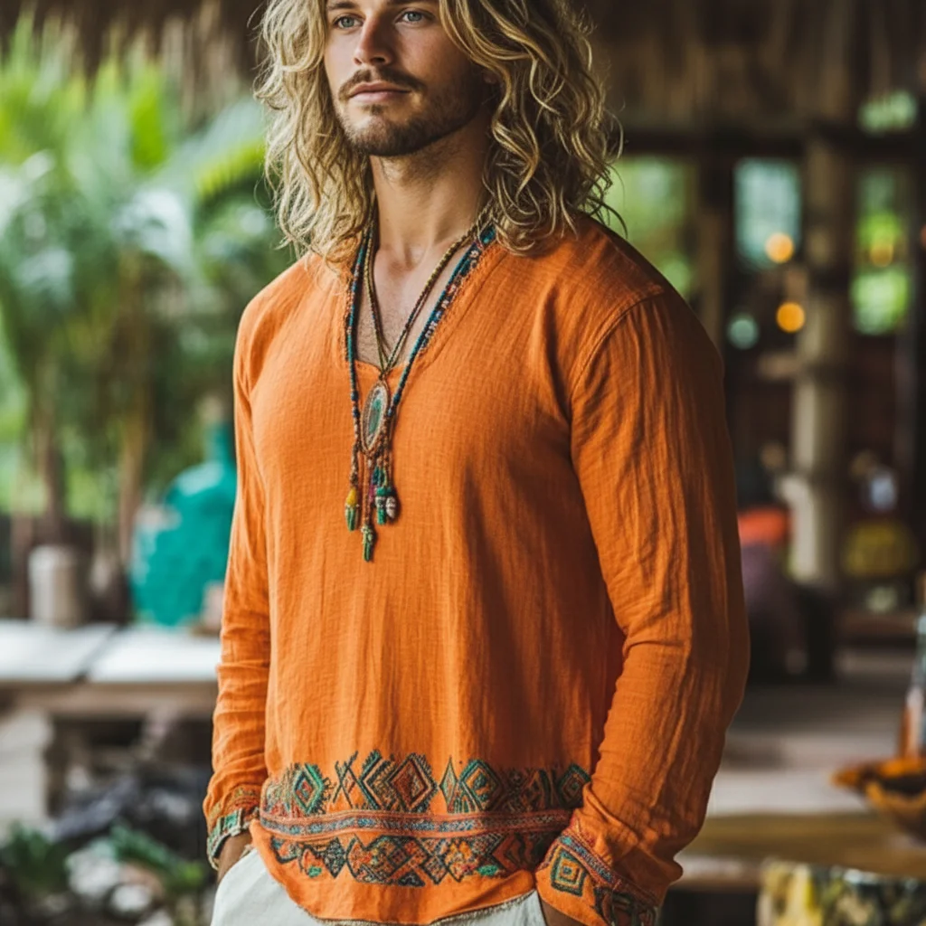 Men's Bohemian Linen Top-inspireuse