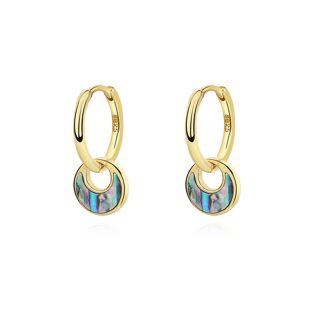 MIKAMU Hoop Earrings 925 Sterling Silver Vintage abalone Shell Crescent form Huggie Earrings for Women Girls Jewelry Gift 