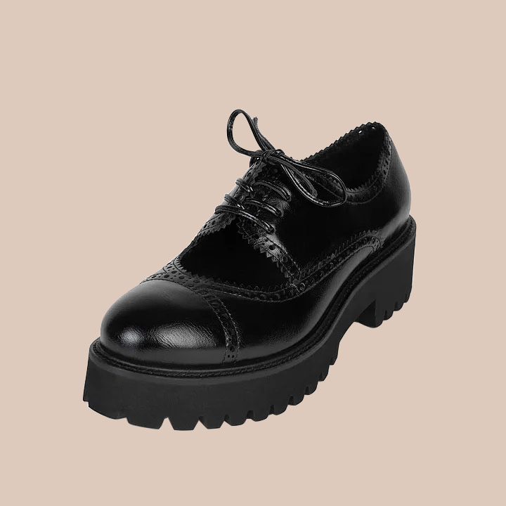 Tan Lace-Up Oxford Heels - Vintage Chunky Block Heel Round Toe Women's Shoes