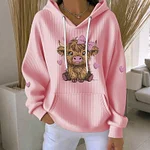 Women's Cute Heart Highland Cow Print Long Sleeve Casual Hoodie - Image 2