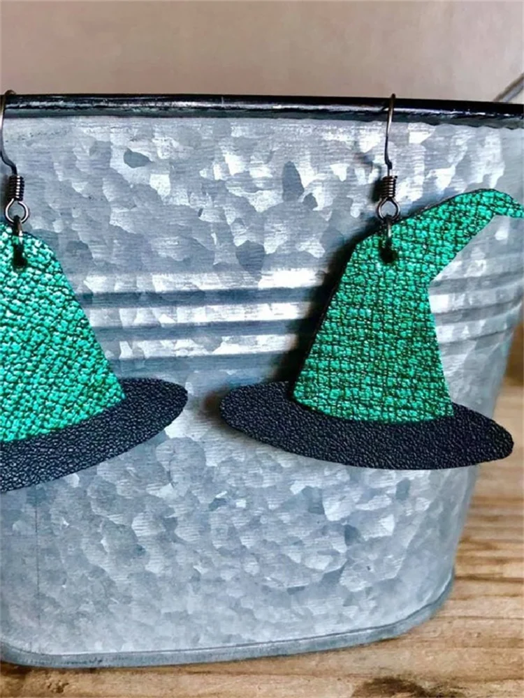 Halloween Witch Hat Leather Patchwork Earrings