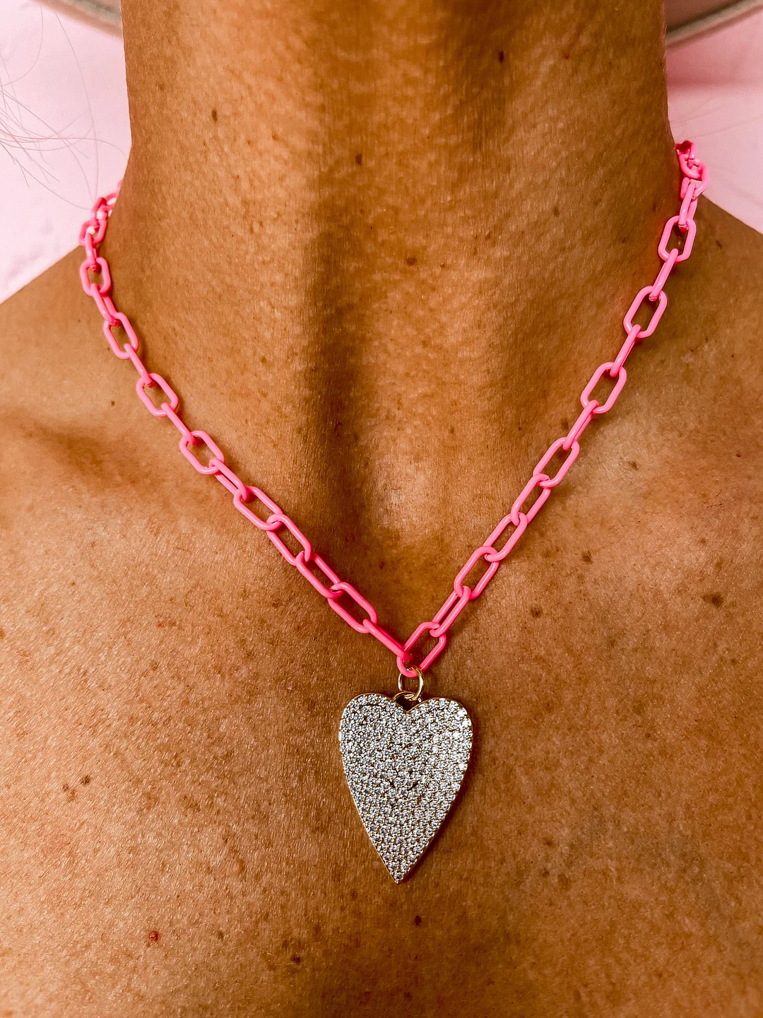 [Treasure Jewels] Enamel Crystal Heart Pink Necklace