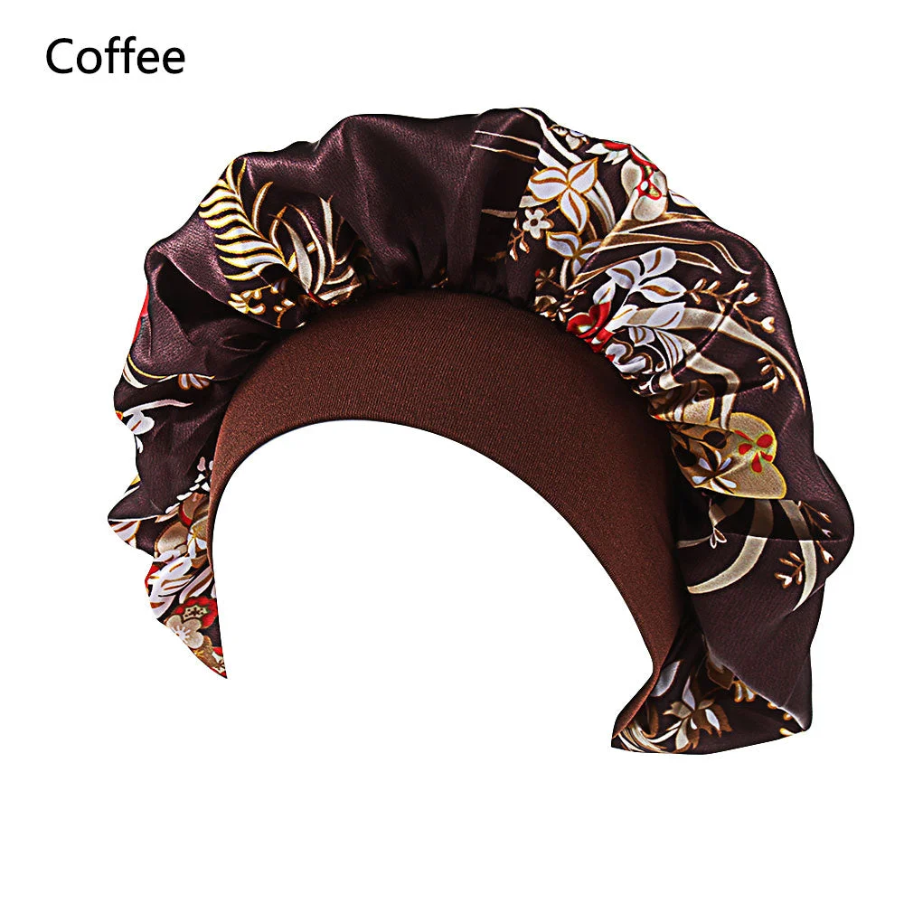 Printing Satin Bonnet For Women Elastic Wide Band Night Sleep Satin Hat Chemo Caps Hair Loss Cover Fashion Head Wrap Hair Care