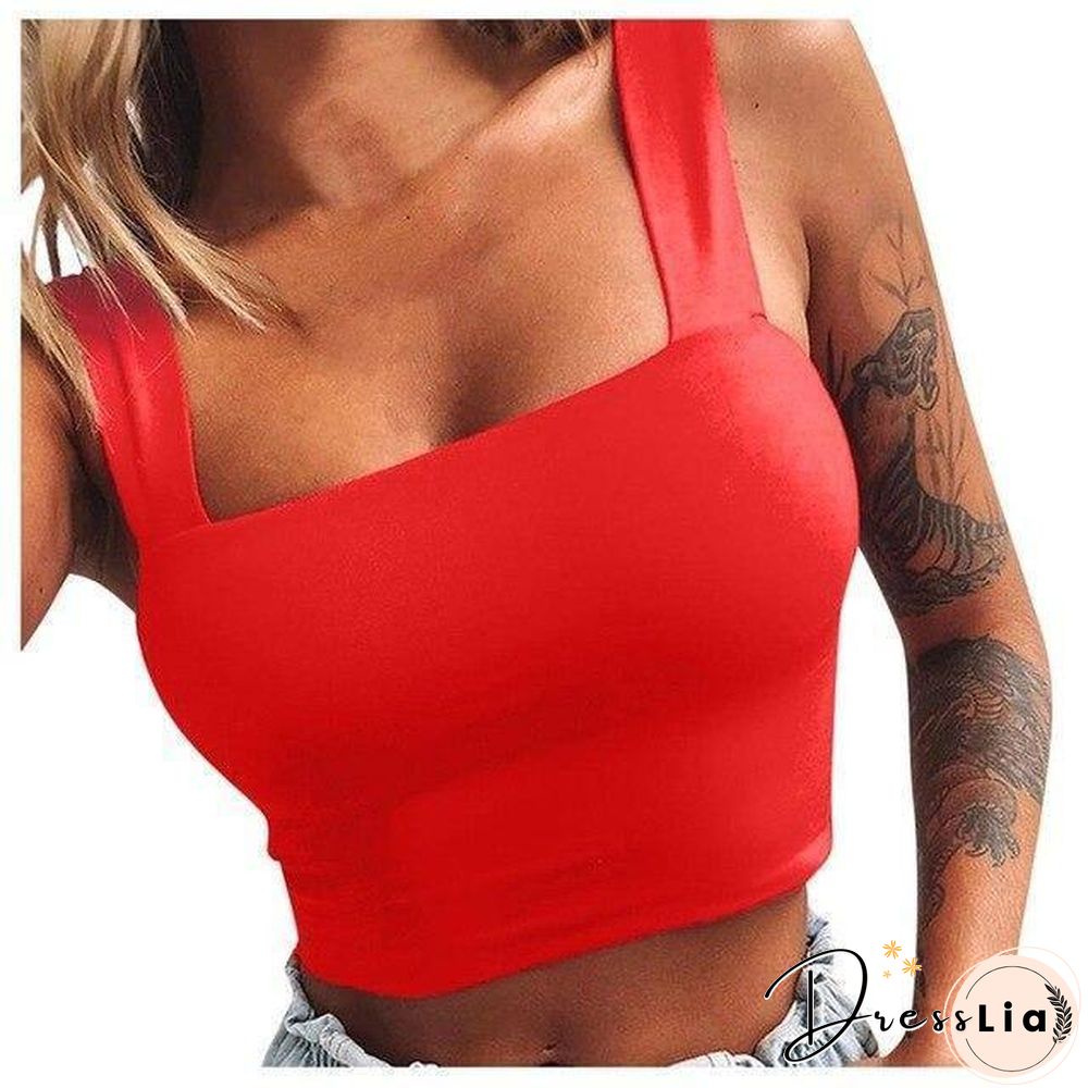 Summer Women Crop Tops Tank Sexy Sleeveless Wide Straps Backless Solid Casual Crop Top Slim Tank Tops Streetwear Short Vest