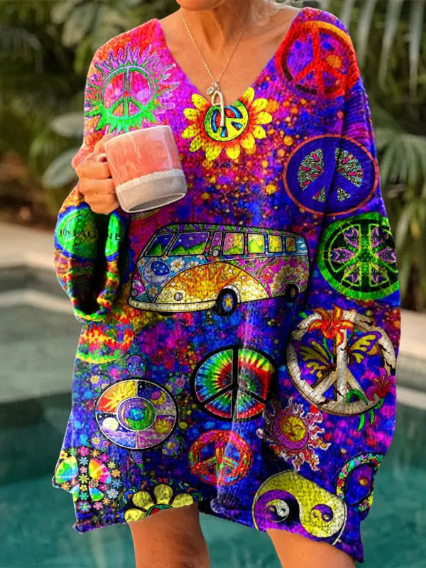 Women's Long Sleeve V-neck Graphic Printed Tops