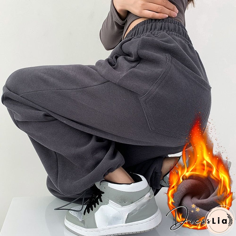 Plus Size White Gray Sweatpants Women Autumn Baggy Loose Women Sports Thicken Pants Warm Winter Trousers Joggers Streetwear